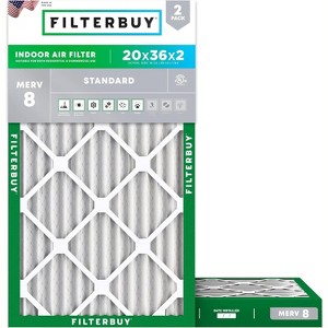 Filterbuy 20x36x2 Air Filter (2-Pack), Pleated MERV 8 Dust Defense Replacement HVAC AC Furnace Filters (Actual Size: 19.50 x 35.50 x 1.75) - 1 of 4