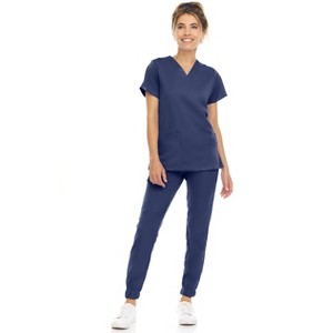 MediChic Womens 8-Pocket Scrubs Set- V-Neck with 4-Pocket Jogger Scrub Pants - 1 of 4