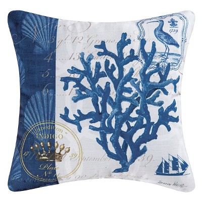 C&F Home 18" x 18" Indigo Coral Coastal Indoor/Outdoor Decorative Throw Pillow