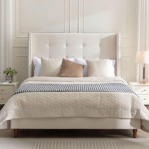 NicBex Queen Size Velvet Upholstered Platform Bed with Nailhead Trim Wingback for Adults/Boys/Girls - 1 of 4
