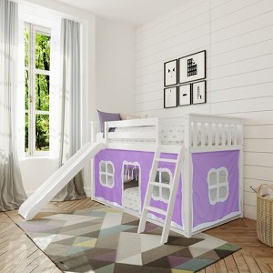 Max & Lily Twin over Twin Low Bunk Bed with Slide and Curtain for Kids - 1 of 4