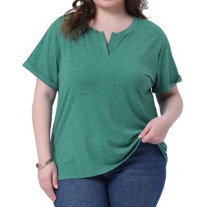 Agnes Orinda Women's Plus Size Notched V-Neck Short Sleeves Summer Lightweight Effortlessly Stylish T-Shirts - 1 of 4