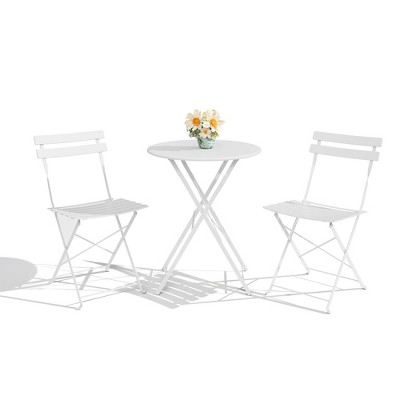 Garvee 3 Piece Patio Bistro Set, Outdoor Folding Table & 2 Chairs, Colorful Metal Furniture for Apartments, Porch, Deck, Balcony, Garden