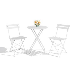 Garvee 3 Piece Patio Bistro Set, Outdoor Folding Table & 2 Chairs, Colorful Metal Furniture for Apartments, Porch, Deck, Balcony, Garden - 1 of 4