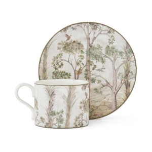 Spode Kit Kemp Tall Trees Teacup & Saucer - 10 fl. oz. Porcelain Cup with Swaying Tree Design in Calming Chalky Shades - 1 of 4