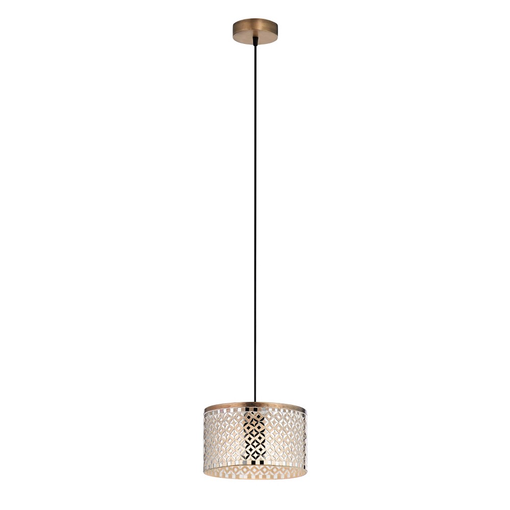 10" Parvinda Silver/White and Brass Pendant Lamp - River of Goods: Adjustable Ceiling Fixture, UL Listed