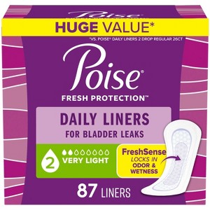 Poise Daily Incontinence Liners - Regular - 2 Drop Very Light - 87ct - 1 of 4