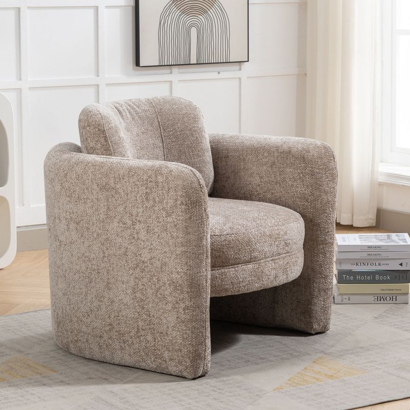 Zen 21" W Modern Barrel Accent Chair Armchair,Curved Streamlined Silhouette Woven Velvet fabric Armchair,Upholstered Barrel Chairs-Maison Boucle, 2 of 9