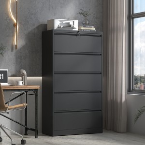 64.21Inch,5 Drawer Metal Lateral File Cabinet , Black Filing Cabinet with Lock, Lockable File Cabinet for Home Office,Black - 1 of 4