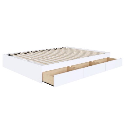 Reversible Full/Double White Wood Frame Storage Bed with 3 Drawers