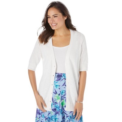Woman Within Plus Size Lightweight Short Sleeve V-Neck Cardigan