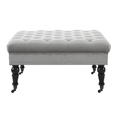 Isabelle 35" Gray Velvet Tufted Cocktail Ottoman with Nailhead Trim