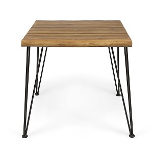 NAYSAYE Patio End Table Industrial Wood and Metal Dining Table with Slat Paneling for Outdoor Use, Beige, 32.5"*32.5"*29" - 1 of 4