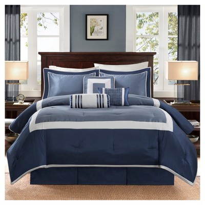 Navy and White California King 7-Piece Comforter Set
