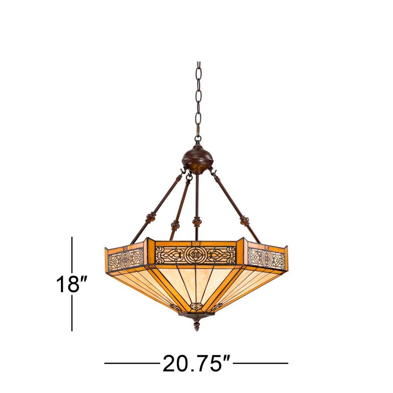 Robert Louis Tiffany Stratford Bronze Pendant Chandelier 20 3/4" Wide Farmhouse Rustic Art Glass 3-Light Fixture for Dining Room House Kitchen Island, 4 of 9