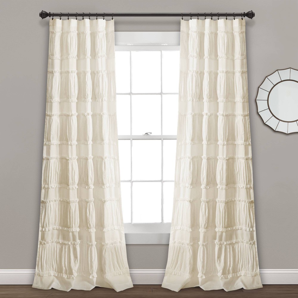 Photos - Curtains & Drapes Set of 2  Nova Ruffle Window Curtain Panels Ivory - Lush Décor(95"x42")