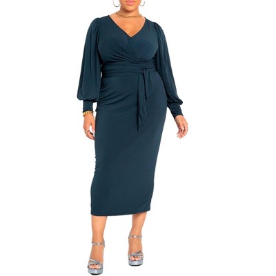 ELOQUII Women's Plus Size Cross Front Midi Dress
