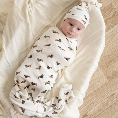 Organic Swaddle Blanket & Hat Set - Dog