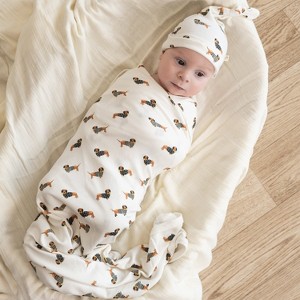 Organic Swaddle Blanket & Hat Set - Dog - 1 of 4