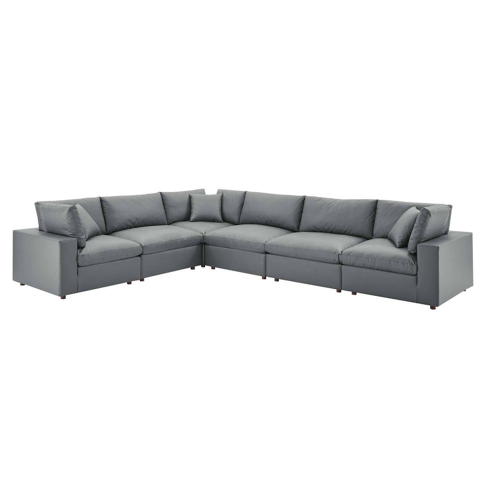Photos - Sofa Modway 6pc Commix Down Filled Overstuffed Vegan Leather Sectional  Gray - Mod 