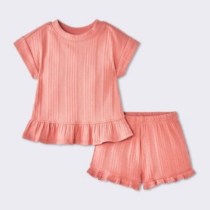 Baby Girls' 2pc Peplum T-Shirt and Ruffle Shorts Set - Cloud