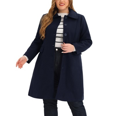 Agnes Orinda Women's Plus Size Peter Pan Collar Single Breasted with Pockets Long Winter Pea Coats
