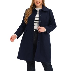 Agnes Orinda Women's Plus Size Peter Pan Collar Single Breasted with Pockets Long Winter Pea Coats - 1 of 4