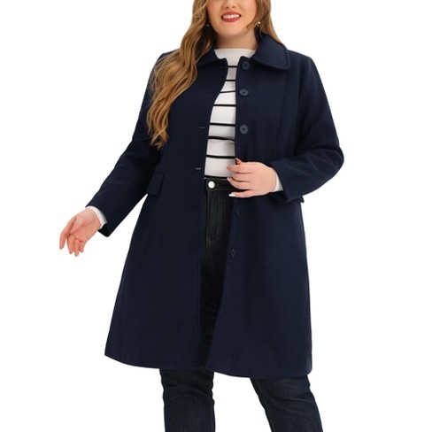 Agnes Orinda Women's Plus Size Peter Pan Collar Single Breasted Long Pea Coat  Navy Blue 2x : Target