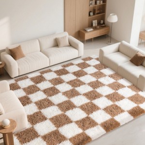 5x7 Feet Checkered Area Rugs For Living Room, Black Modern Super Soft Fluffy Rugs for Bedroom Home Aesthetic Decor - 1 of 4