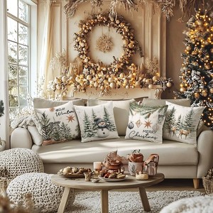 Christmas Throw Pillow Covers, 18x18 inch Decorative Farmhouse Merry Christmas Tree Snowman Winter Grey - 1 of 4