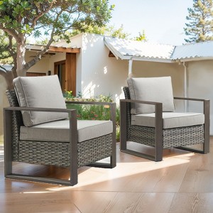Wicker Patio Chairs Set of 2,Oversize Outdoor Patio Chairs with High Backrest Metal Armrest, All Weather PE Rattan Outdoor Seating for Porch Backyard - 1 of 4