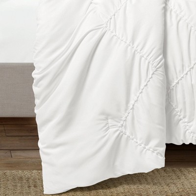 White Twin Microfiber Ruched Chevron Comforter Set