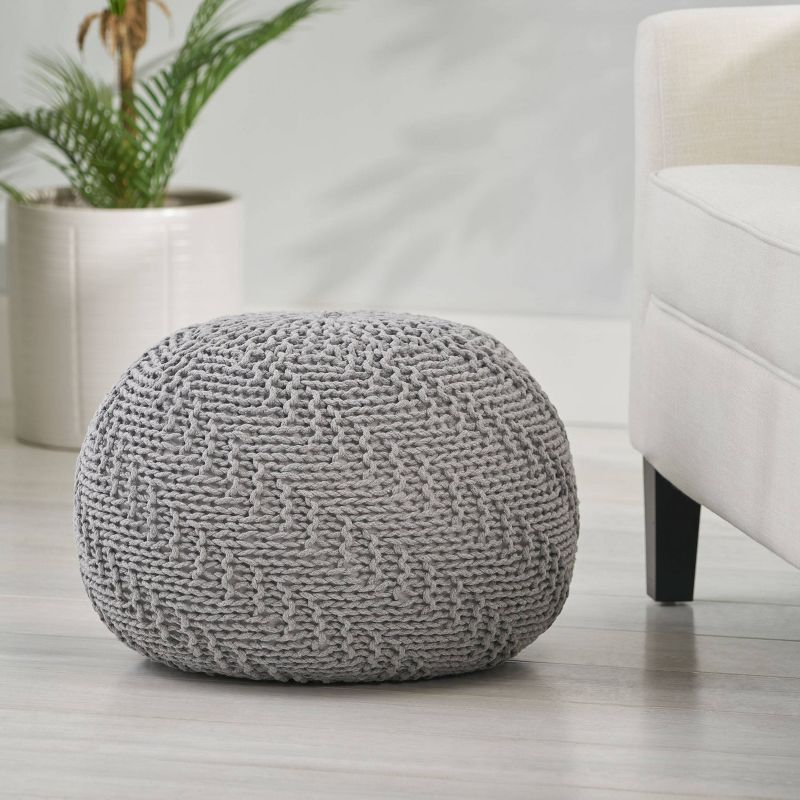 Hershel Modern Knitted Cotton Round Pouf - Christopher Knight Home, 3 of 9