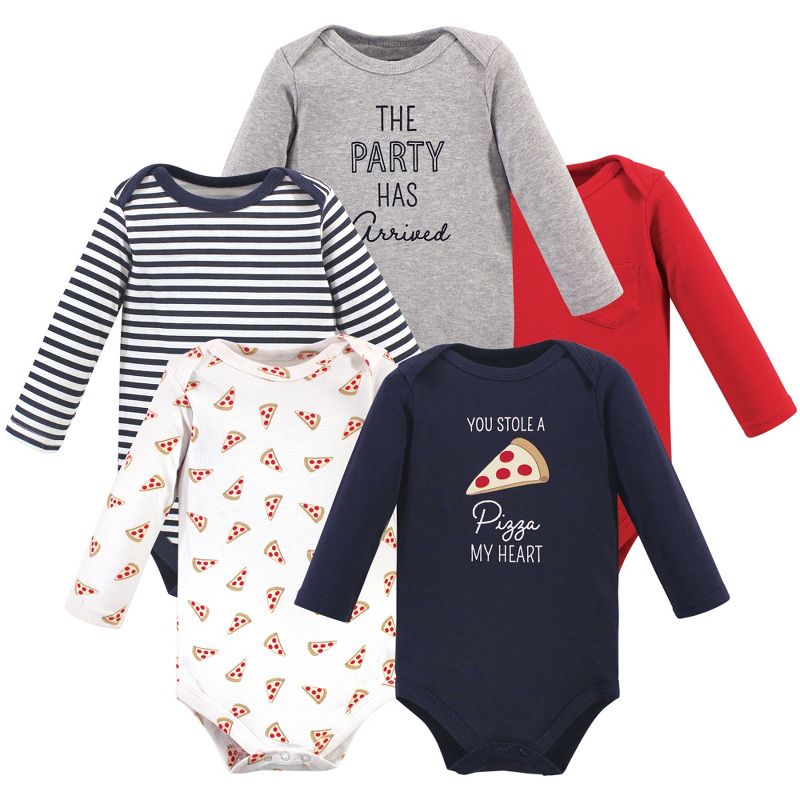 Hudson Baby Infant Boy Cotton Long-Sleeve Bodysuits 5pk, Pizza, 1 of 8