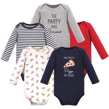 Hudson Baby Infant Boy Cotton Long-Sleeve Bodysuits 5pk, Pizza