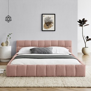 ORRD Queen Size Upholstered Platform Bed with Headboard, Thick Chenille Fabric & Solid Frame, No Box Spring Needed, Modern Bedroom (Beige) - 1 of 4
