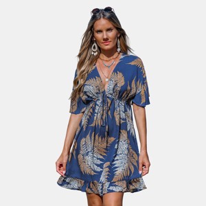 Women's Tropical Fern Print Beach Cover Up Dress - Cupshe - 1 of 4