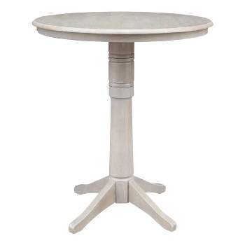 36"x36" Round Top Solid Wood Pedestal Bar Height Table Washed Gray Taupe - International Concepts