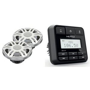 Hertz Marine HMR-15 Receiver and (1 Pair ) HMX 6.5 S-LD-SW - 6.5" 4-Ohm Coaxial Marine Speakers with RGB LEDs, White Sport Grilles - 1 of 4