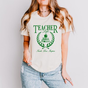 Simply Sage Market Teacher Life Books Short Sleeve Tee - L - Cream - 1 of 4