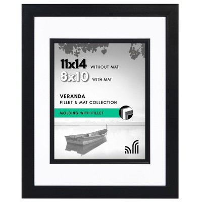Americanflat 11x14 Picture Frame with Decorative Inner Mat Accent - Displays 8x10 Photos with Mat or 11x14 Without Mat - Black Statement Frame