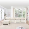 4-Seater Chenille Fabric Beige Sofa with 1 Movable Ottoman High Resilient Sponge Easy Install - 2 of 4