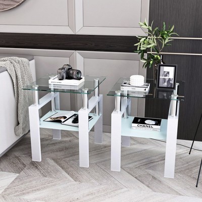 GlasFlength Living Room Modern Minimalist End Tables, Stylish and Fashion, Space Saving for Small Homes Spaces, White,17.72”*20.5”*17.72"