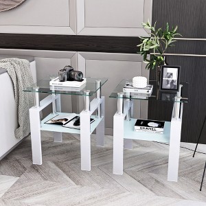 GlasFlength Living Room Modern Minimalist End Tables, Stylish and Fashion, Space Saving for Small Homes Spaces, White,17.72”*20.5”*17.72" - 1 of 4