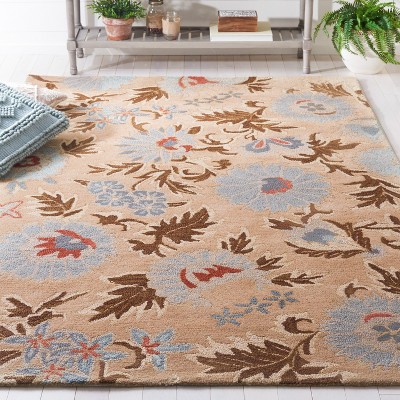 Blossom Beige and Multi Floral Wool 4' x 6' Handmade Rug