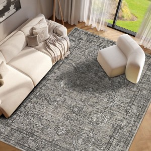 Washable Vintage Printed Rug Non Slip Low Pile Rug Soft Throw Floor Cover Foldable Indoor Carpet for Living Room Bedroom Playroom Nursery - 1 of 4