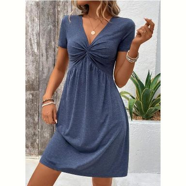 Women's Twist Front V Neck Ruffle Casual Summer Dress Sexy Elegant  Sleeveless Club Party Tunic Bodycon Mini Dresses Blue XL : Target