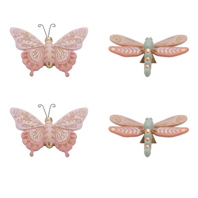 Floral Etched Butterfly and Dragonly Shelf Sitter (Set of 4)