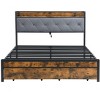 NicBex Bed Frame with Storage,Metal Bed Frame with LED Lights,Upholstered Headboard,2 Drawers,Charging Station,Bedframe No Box Spring Needed,Gray - 3 of 4