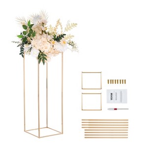 VEVOR 2PCS 31.5inch High Wedding Flower Stand, Metal Vase Column Geometric Centerpiece Stands, Gold Rectangular Floral Display Rack - 1 of 4